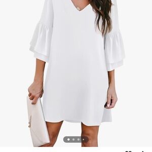 Bell sleeve white shift dress from Amazon.